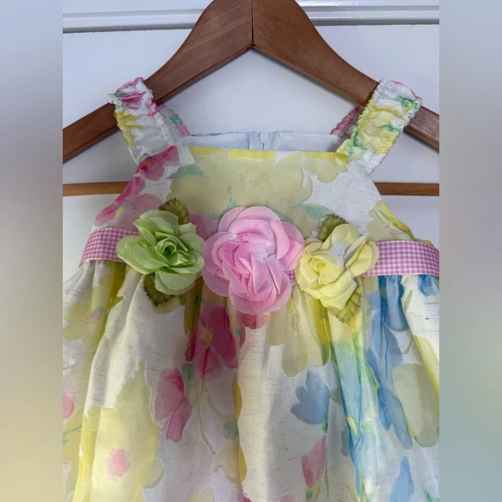 Iris & Ivy Children’s Floral Formal Dress Pink Yellow Blue White Bow 18 Months